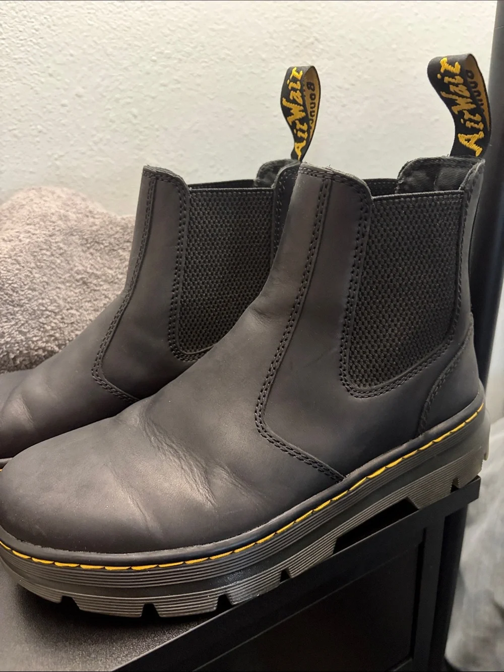 Dr. Martens Black Chelsea Chukka Boots with Yellow Stitching